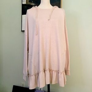 Easel - Cozy Oversized Pink Ruffle Hem Hoodie, size L